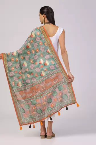 Digital print lilen blend zari dupatta for women and girls to wear on gown chaniya choli kurti etc