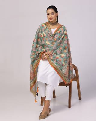Digital print lilen blend zari dupatta for women and girls to wear on gown chaniya choli kurti etc 4