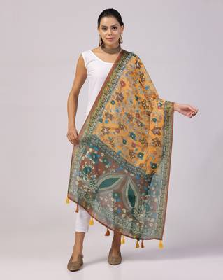 Digital print lilen blend zari dupatta for women and girls to wear on gown chaniya choli kurti etc 1
