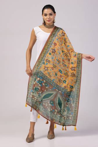 Digital print lilen blend zari dupatta for women and girls to wear on gown chaniya choli kurti etc
