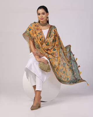 Digital print lilen blend zari dupatta for women and girls to wear on gown chaniya choli kurti etc 3