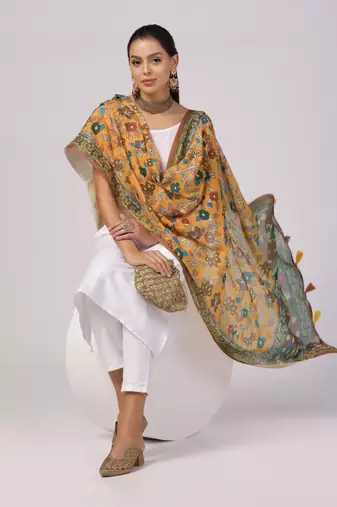 Digital print lilen blend zari dupatta for women and girls to wear on gown chaniya choli kurti etc