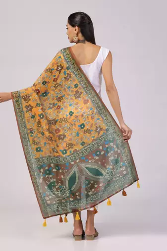 Digital print lilen blend zari dupatta for women and girls to wear on gown chaniya choli kurti etc