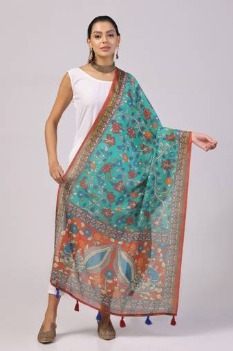 Digital print lilen blend zari dupatta for women and girls to wear on gown chaniya choli kurti etc