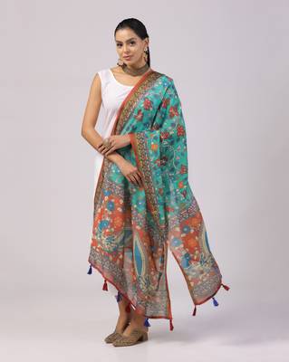 Digital print lilen blend zari dupatta for women and girls to wear on gown chaniya choli kurti etc 2