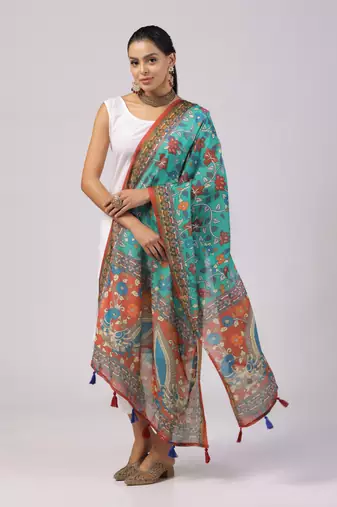 Digital print lilen blend zari dupatta for women and girls to wear on gown chaniya choli kurti etc