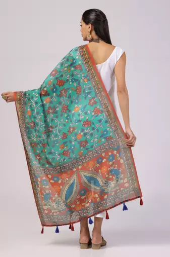 Digital print lilen blend zari dupatta for women and girls to wear on gown chaniya choli kurti etc