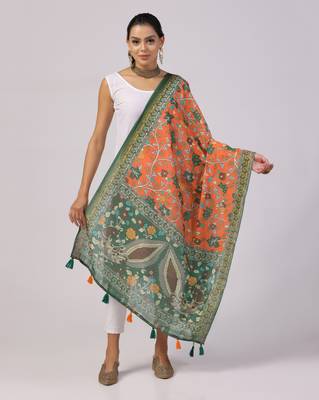 Digital print lilen blend zari dupatta for women and girls to wear on gown chaniya choli kurti etc 1