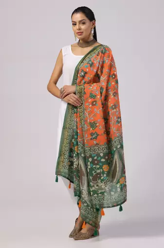 Digital print lilen blend zari dupatta for women and girls to wear on gown chaniya choli kurti etc