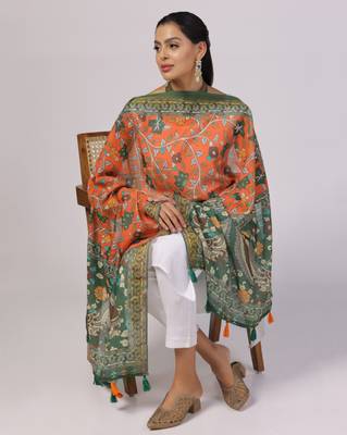 Digital print lilen blend zari dupatta for women and girls to wear on gown chaniya choli kurti etc 4