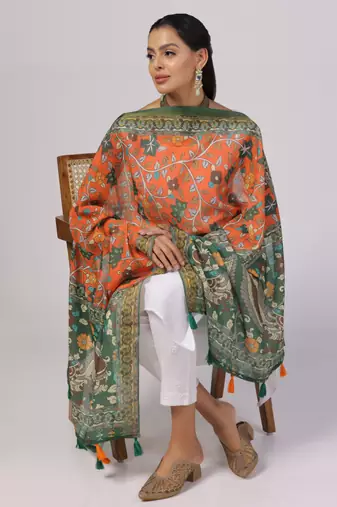 Digital print lilen blend zari dupatta for women and girls to wear on gown chaniya choli kurti etc