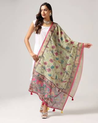 Digital print lilen blend zari dupatta for women and girls to wear on gown chaniya choli kurti etc 1