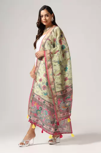 Digital print lilen blend zari dupatta for women and girls to wear on gown chaniya choli kurti etc