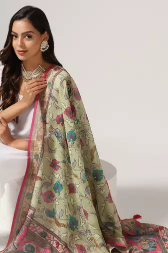 Digital print lilen blend zari dupatta for women and girls to wear on gown chaniya choli kurti etc