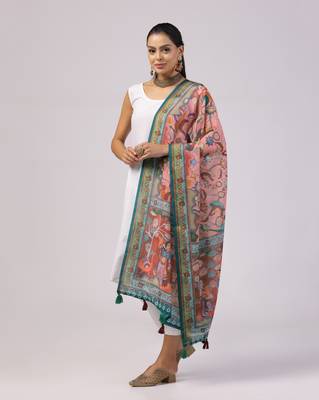 Digital print lilen blend zari dupatta for women and girls to wear on gown chaniya choli kurti etc 1