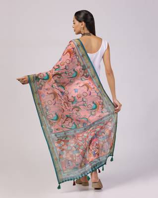 Digital print lilen blend zari dupatta for women and girls to wear on gown chaniya choli kurti etc 2