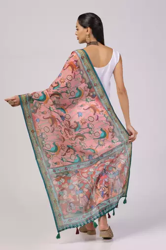 Digital print lilen blend zari dupatta for women and girls to wear on gown chaniya choli kurti etc