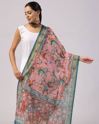 Digital print lilen blend zari dupatta for women and girls to wear on gown chaniya choli kurti etc 3