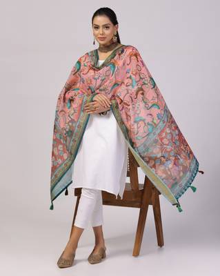 Digital print lilen blend zari dupatta for women and girls to wear on gown chaniya choli kurti etc 4