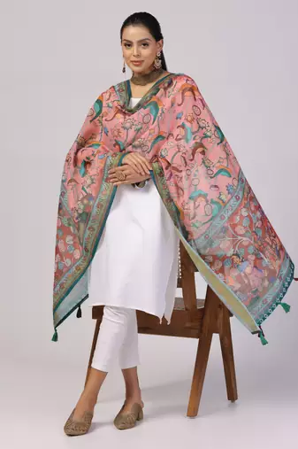 Digital print lilen blend zari dupatta for women and girls to wear on gown chaniya choli kurti etc