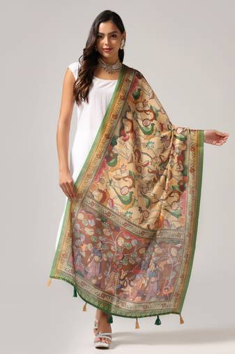 Digital print lilen blend zari dupatta for women and girls to wear on gown chaniya choli kurti etc