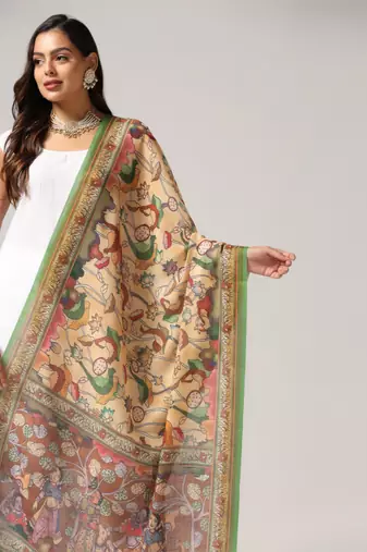 Digital print lilen blend zari dupatta for women and girls to wear on gown chaniya choli kurti etc
