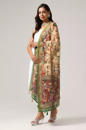 Digital print lilen blend zari dupatta for women and girls to wear on gown chaniya choli kurti etc