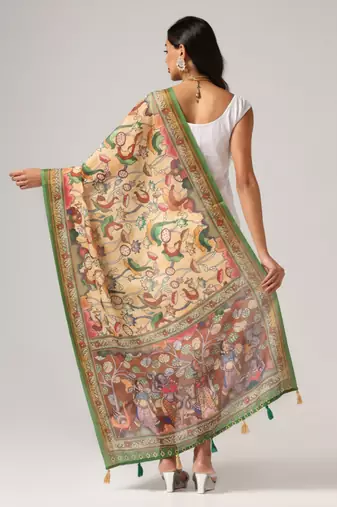 Digital print lilen blend zari dupatta for women and girls to wear on gown chaniya choli kurti etc