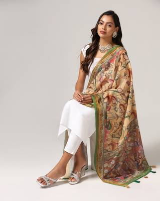 Digital print lilen blend zari dupatta for women and girls to wear on gown chaniya choli kurti etc 5