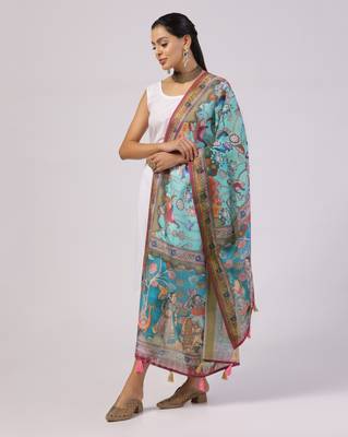 Digital print lilen blend zari dupatta for women and girls to wear on gown chaniya choli kurti etc 2