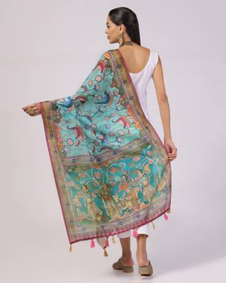 Digital print lilen blend zari dupatta for women and girls to wear on gown chaniya choli kurti etc 3