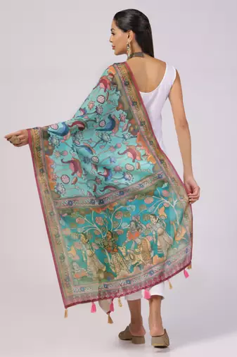 Digital print lilen blend zari dupatta for women and girls to wear on gown chaniya choli kurti etc