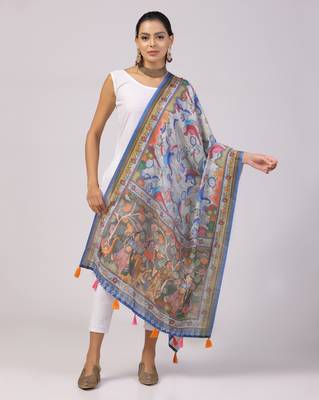 Digital print lilen blend zari dupatta for women and girls to wear on gown chaniya choli kurti etc 1