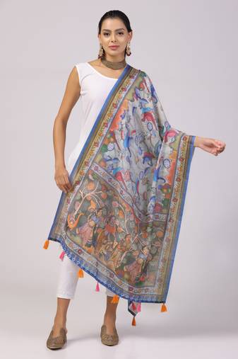 Digital print lilen blend zari dupatta for women and girls to wear on gown chaniya choli kurti etc