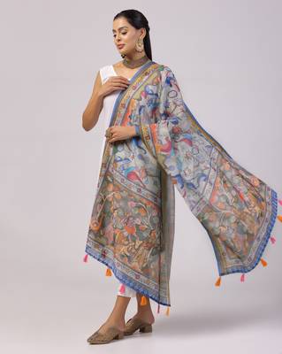 Digital print lilen blend zari dupatta for women and girls to wear on gown chaniya choli kurti etc 2