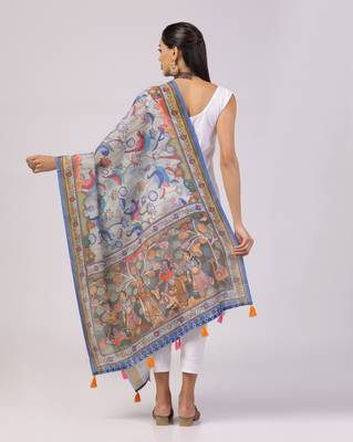 Digital print lilen blend zari dupatta for women and girls to wear on gown chaniya choli kurti etc 3