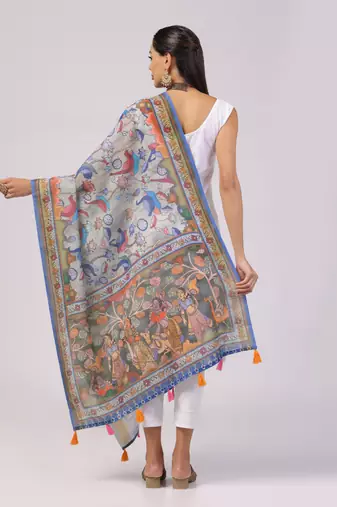 Digital print lilen blend zari dupatta for women and girls to wear on gown chaniya choli kurti etc