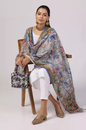 Digital print lilen blend zari dupatta for women and girls to wear on gown chaniya choli kurti etc