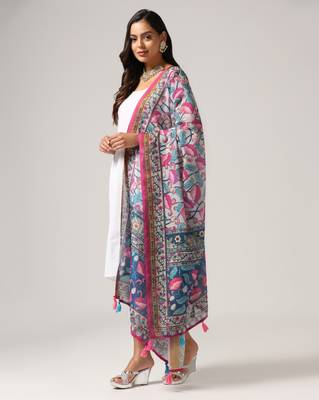 Digital print lilen blend zari dupatta for women and girls to wear on gown chaniya choli kurti etc 2