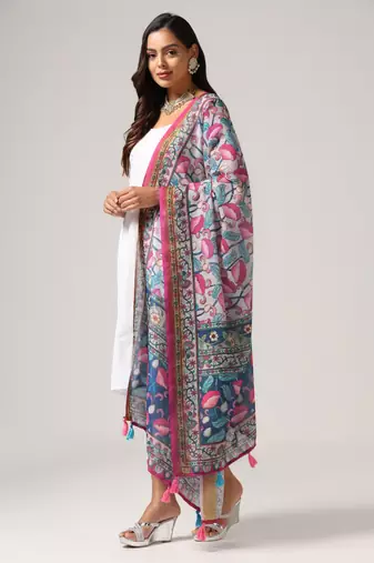 Digital print lilen blend zari dupatta for women and girls to wear on gown chaniya choli kurti etc