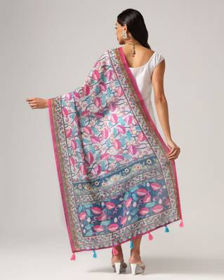 Digital print lilen blend zari dupatta for women and girls to wear on gown chaniya choli kurti etc 3