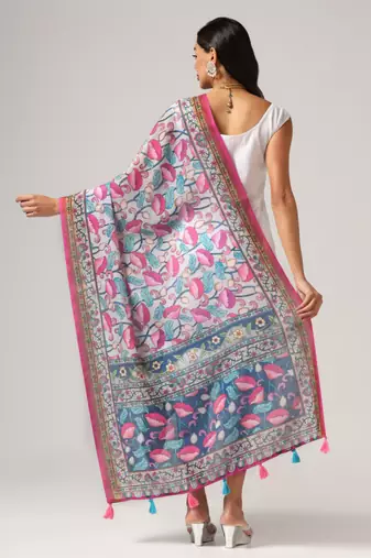 Digital print lilen blend zari dupatta for women and girls to wear on gown chaniya choli kurti etc