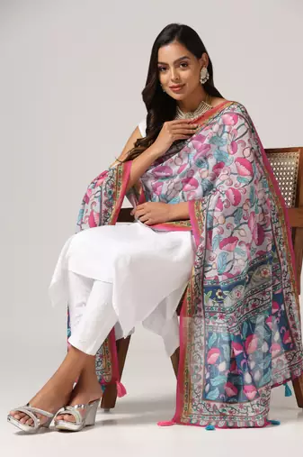 Digital print lilen blend zari dupatta for women and girls to wear on gown chaniya choli kurti etc