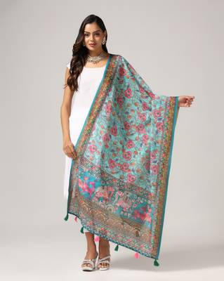 Digital print lilen blend zari dupatta for women and girls to wear on gown chaniya choli kurti etc 1