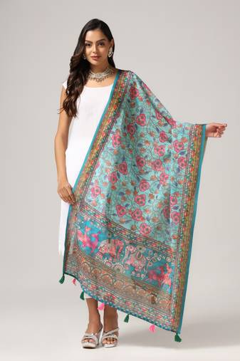 Digital print lilen blend zari dupatta for women and girls to wear on gown chaniya choli kurti etc