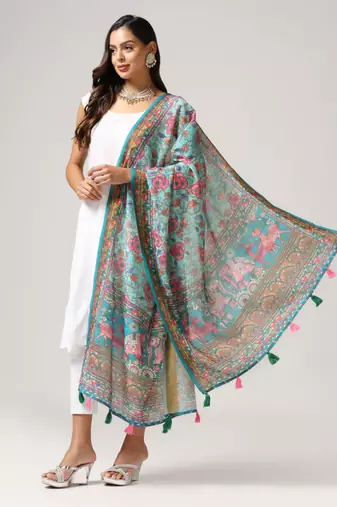 Digital print lilen blend zari dupatta for women and girls to wear on gown chaniya choli kurti etc