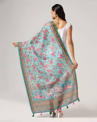 Digital print lilen blend zari dupatta for women and girls to wear on gown chaniya choli kurti etc 3