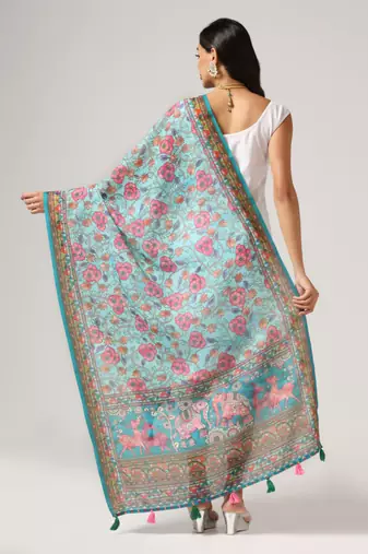 Digital print lilen blend zari dupatta for women and girls to wear on gown chaniya choli kurti etc