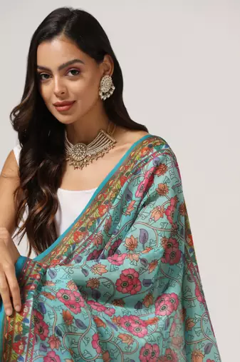 Digital print lilen blend zari dupatta for women and girls to wear on gown chaniya choli kurti etc