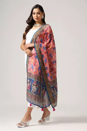 Digital print lilen blend zari dupatta for women and girls to wear on gown chaniya choli kurti etc